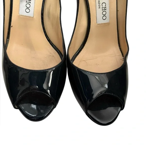 Jimmy Choo Navy Patent Leather peep toe pump - Picture 9 of 13
